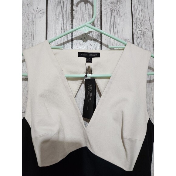 New Banana Republic Sloan Dress 4 Navy Colorblock Cutout Sheath V-Neck Old Money - Picture 2 of 14